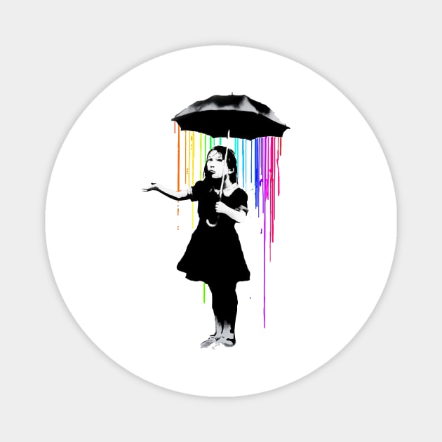 Banksy Rainbow Rain Umbrella Girl Magnet by inkstyl